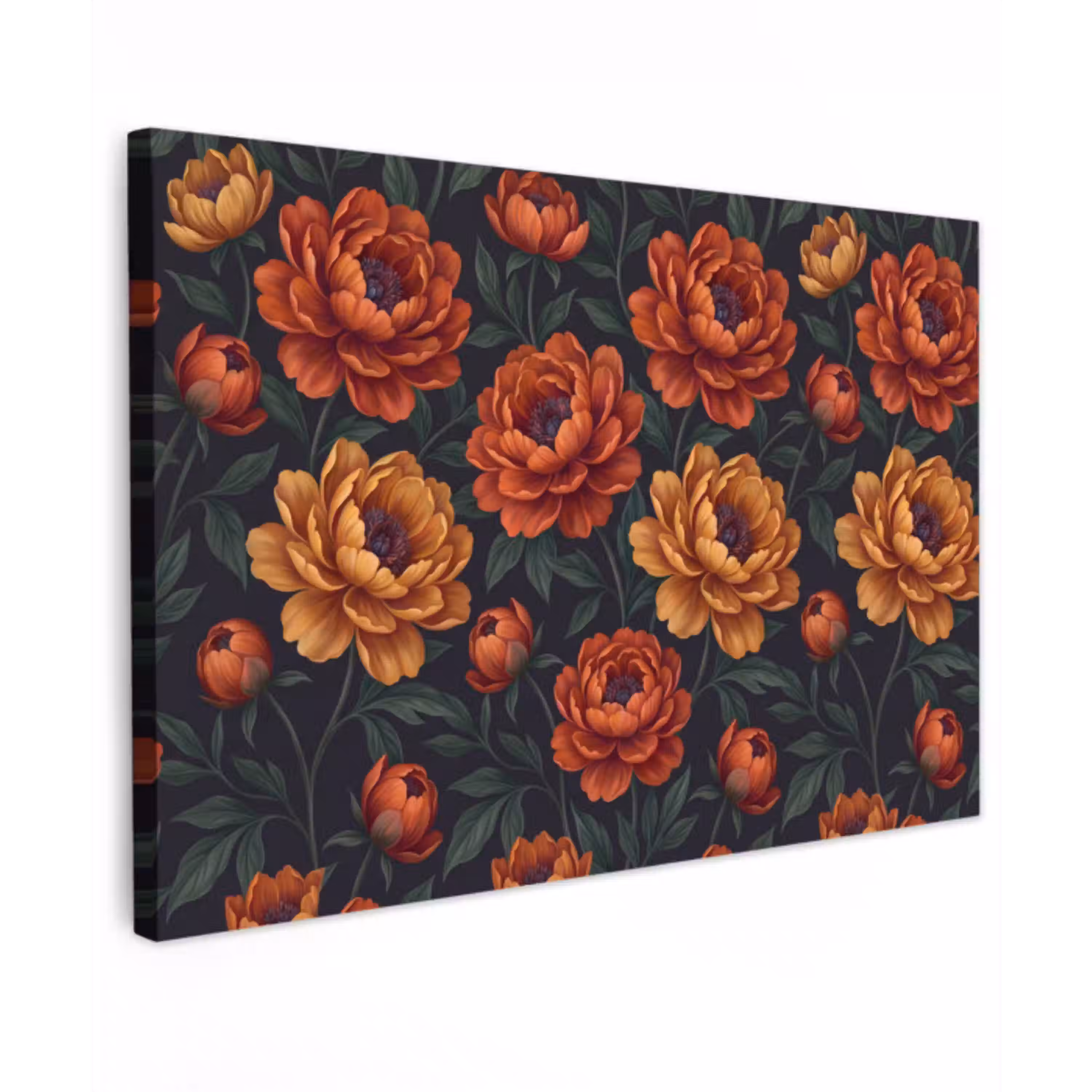 Bloemen - Bladeren - Natuur - Modern - Oranje canvas 2cm klein -z3d