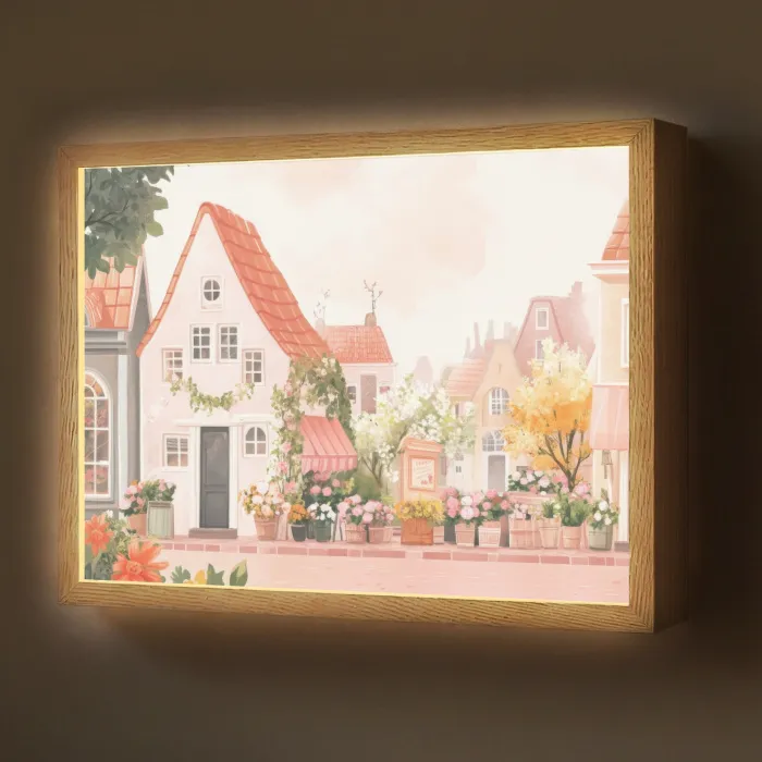 Bloemen - Huizen - Dorp Light Box met batterij (Wandlamp) middel -z3d_website