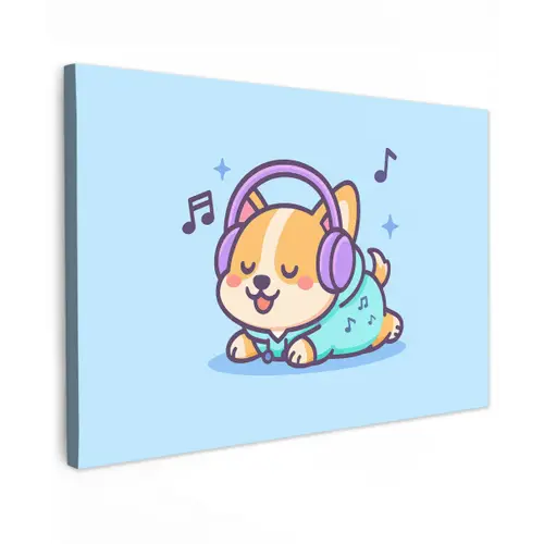 Corgi - Koptelefoon - Blauw - Muzieknoten canvas 2cm klein -z3d