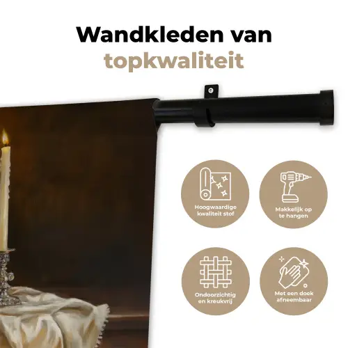 Fruit -  Stilleven - Wijn - Kaars Wandkleed katoen klein -sfeer2