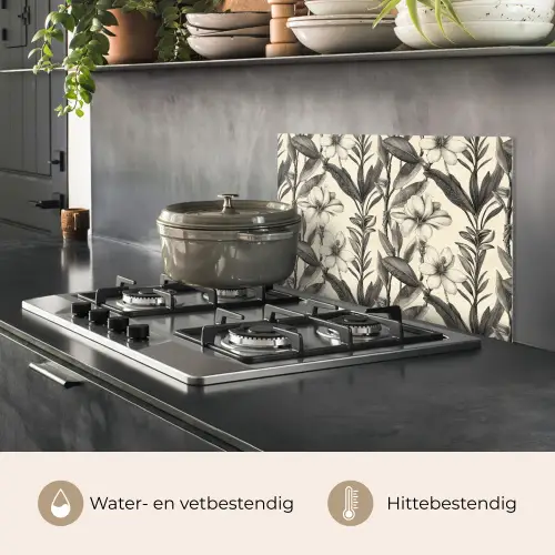 Klassiek - Botanisch - Zwart - Beige keuken achterwand spatscherm klein 900 -usp_NL