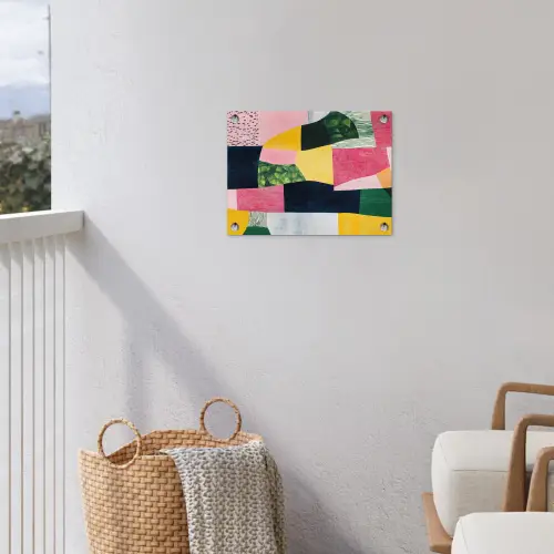 Abstract - Roze - Lappen - Vormen - Geel tuinposter los doek klein -sfeer8