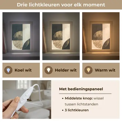 Abstract - Geometrische vormen - Zwart - Goud Light Box met kabel (Tafellamp) klein -USP_lichtkleurNL
