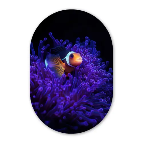 Koraal - Vis - Oranje - Zee Wandcirkel Ovaal Glas middel -3d