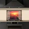 Doorkijk - Tulpen - Zonsondergang - Bloemen - Kleurrijk keuken achterwand spatscherm klein -sfeer1