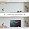 Wereldkaart - Edelstenen - Regenboog - Ruw keuken achterwand spatscherm klein -voor_na_NL