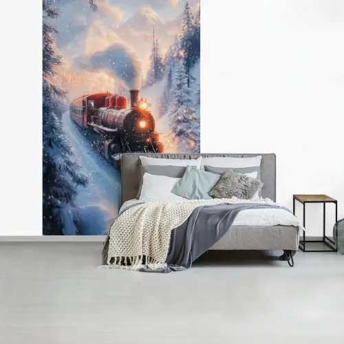 Kersttrein - Sneeuw - Winter - Kerst fotobehang vinyl groot -slaapkamer