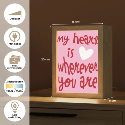 Valentijn - Hart - Liefde - Roze Light Box met kabel (Wandlamp) klein -USP_websiteoverzichtNL