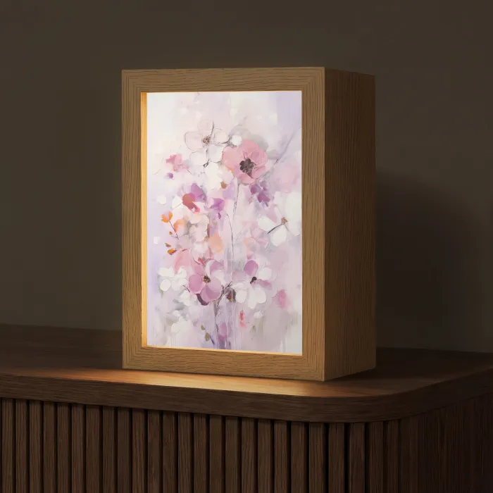 Bloemen - Lila - Watercolor - Kunst Light Box met kabel (Tafellamp) klein -z3d_website