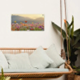 Bloemenveld - Bergen - Zonlicht - Bloemen tuinposter los doek klein -sfeer7
