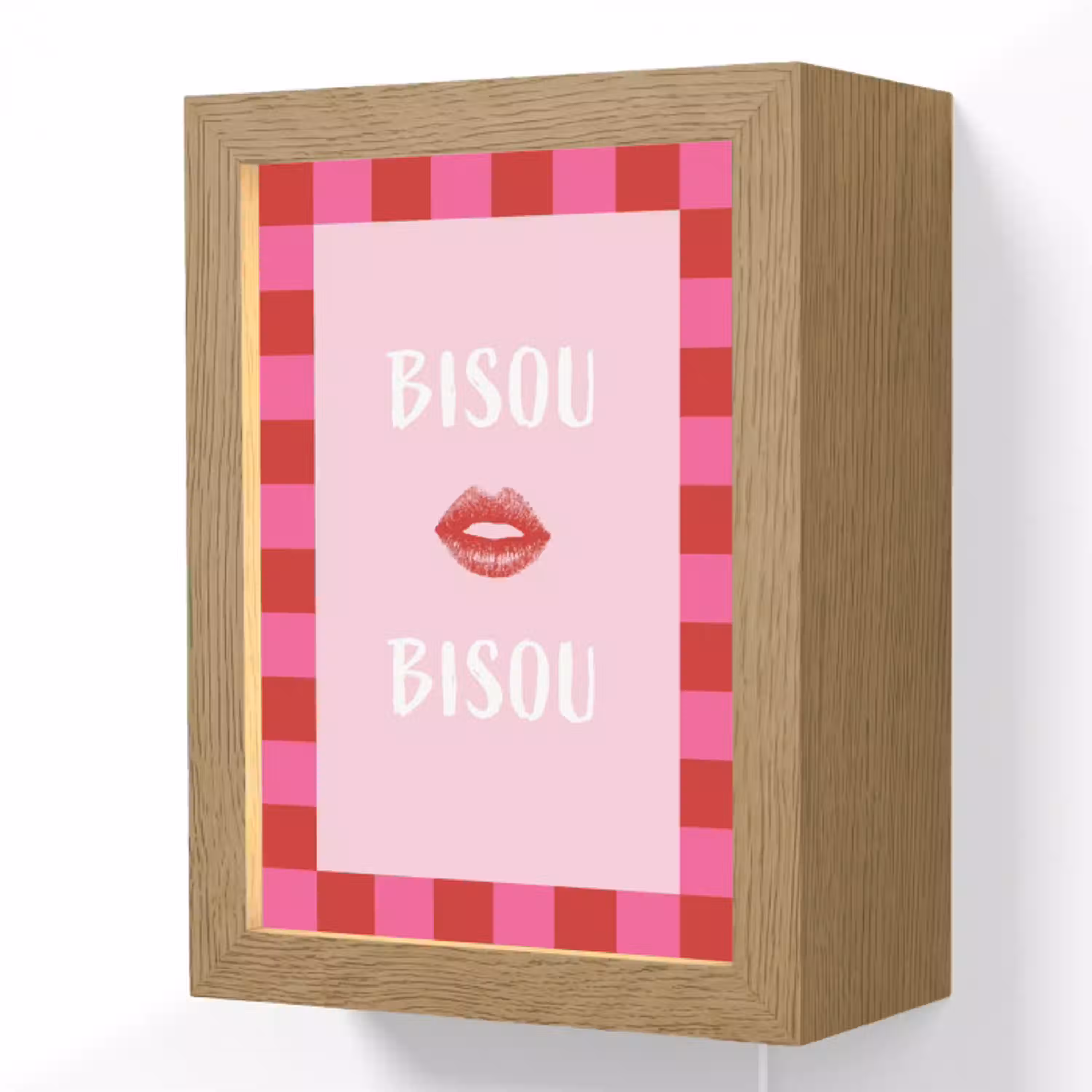 Kiss - Roze - Frans - Valentijn Light Box met kabel (Wandlamp) klein -3d