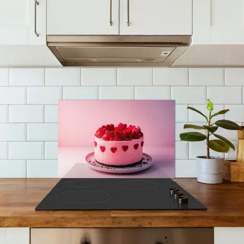 Taart - Hart - Roze keuken achterwand spatscherm klein -sfeer2