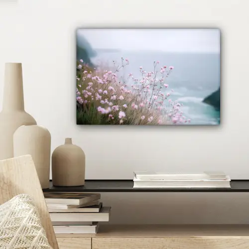 Klif - Bloemen - Zee - Roze canvas 2cm klein -sfeer6
