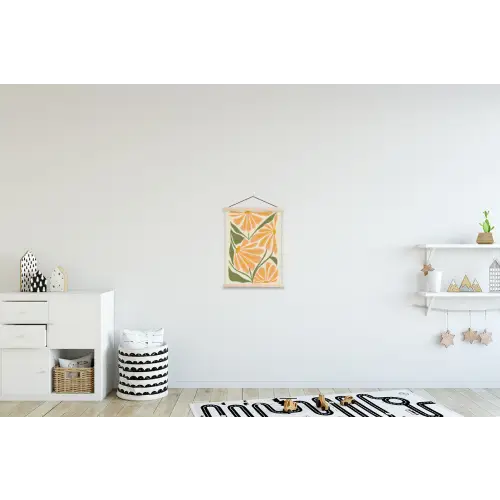 Blaadjes - Zachtoranje - Bloemen textielposter latten blank klein -kinderkamer