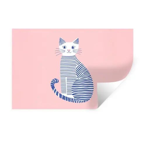 Kat - Illustratie - Minimalistisch - Roze Muursticker klein -3d