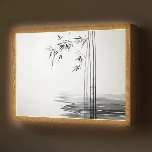Bamboestammen - Water - Minimalistisch - Wit Light Box met batterij (Wandlamp) middel -z3d_website