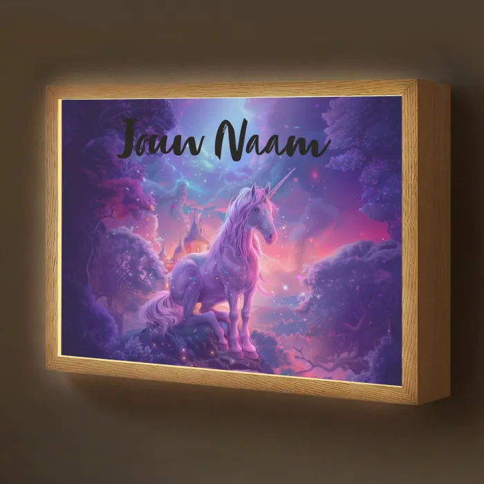 Eenhoorn - Fantasy - Kasteel - Meisje - Paars - Roze Light Box met batterij (Wandlamp kind) middel -z3d_website