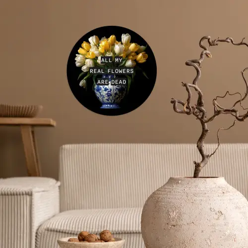 Quotes - Bloem - Tulp - Geel Wandcirkel behangsticker klein -sfeer1