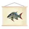 Gestreept - Donkerblauw - Rugvin - Vis textielposter latten blank klein -3d