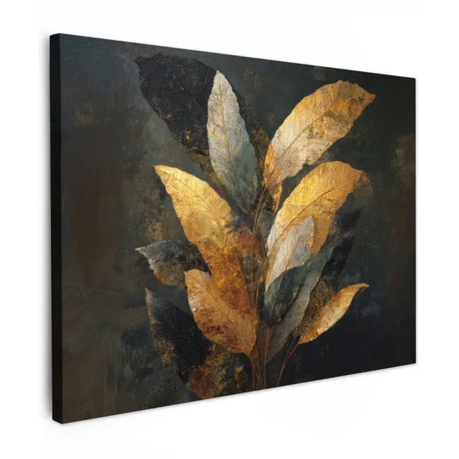 Canvas Print - Golden Leaf Composition - Botanical Luxury