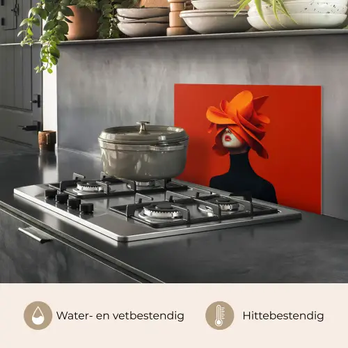 Oranje - Hoed - Vrouw keuken achterwand spatscherm klein -usp_NL