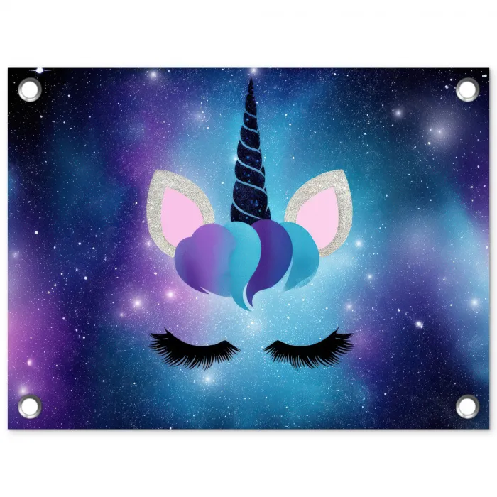 Eenhoorn - Sterren - Magisch - Blauw tuinposter los doek klein -3d