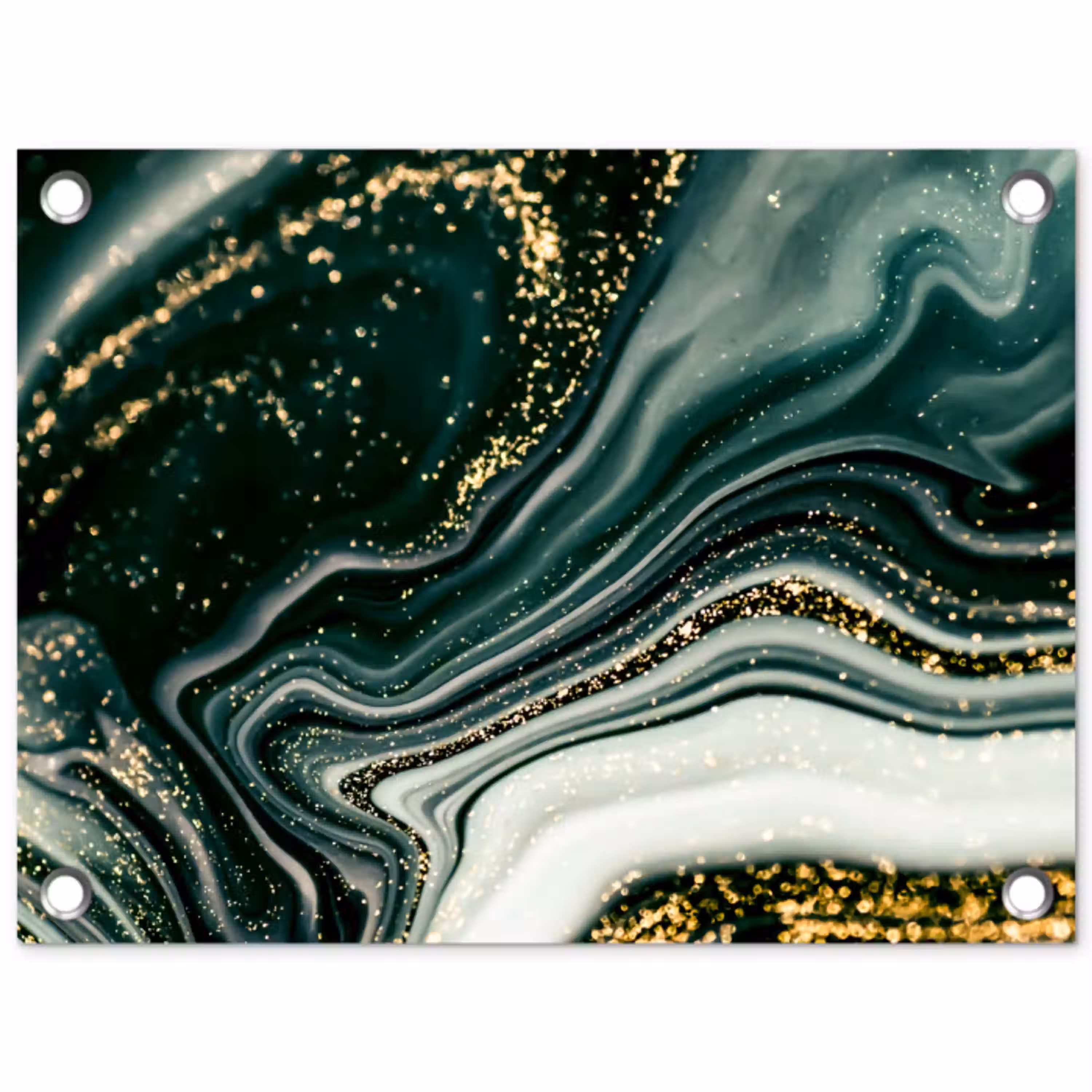 Marmerlook - Goud - Groen - Glitter - Design - Marmer tuinposter los doek klein -3d