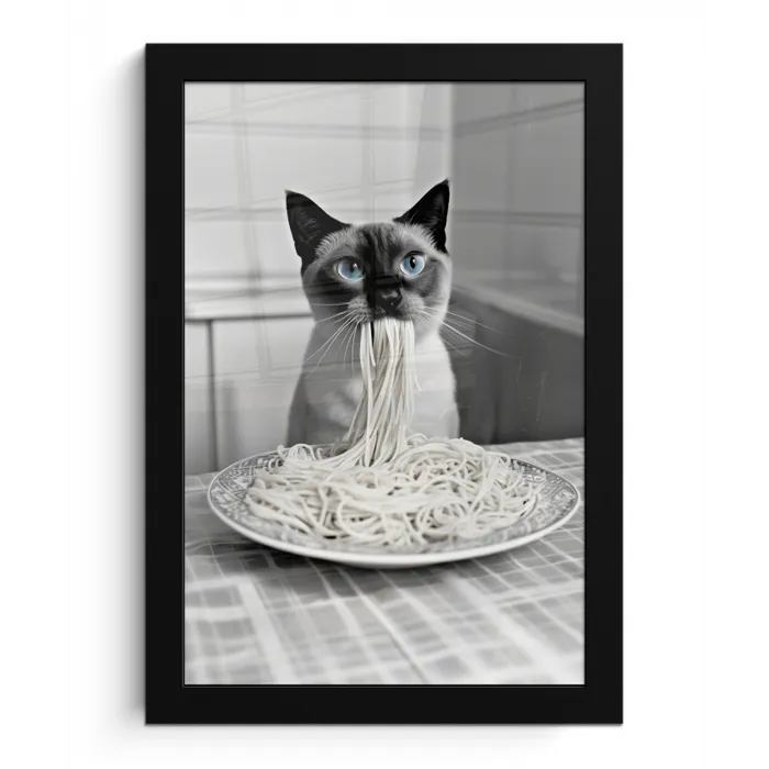 Kat - Siamees - Zwart Wit - Schattig - Dieren fotolijst zwart zonder passe partout klein -3d