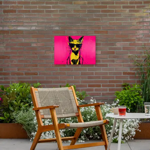 Kat - Art - Zonnebril - Roze Tuinposter op houten frame 2 cm dik klein -sfeer3