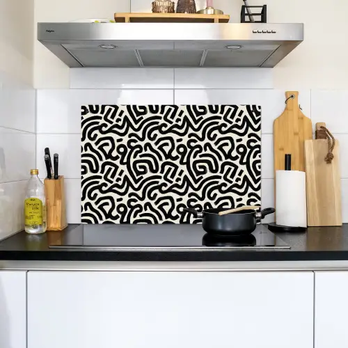 Modern - Abstract - Zwart Inductie beschemer met haakjes klein 777 -sfeer2