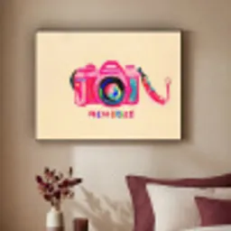 Camera - Memories - Roze - Geschilderd Textielframe zwart klein -sfeer1