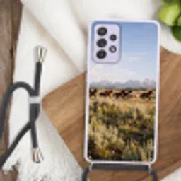 Paarden - Kudde - Bergen - Vrijheid - Wild Hoesje Samsung Galaxy A52 5G met koord klein -sfeer4