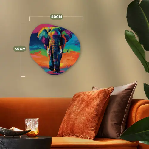 Olifant - Kleurrijk - Lucht - Abstract Wandcirkel Organisch Forex 3mm klein -sfeer3