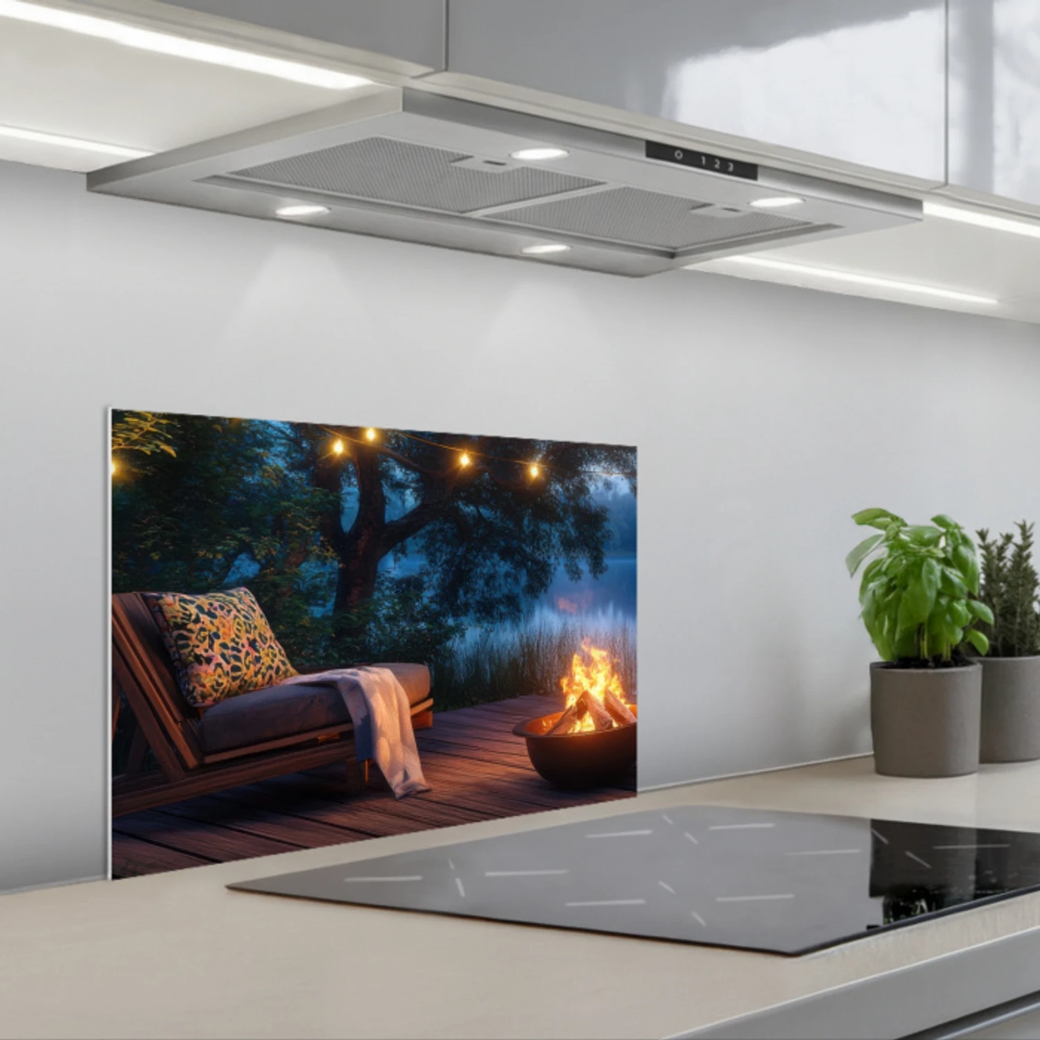 Kampvuur - Meer - Avondlicht keuken achterwand spatscherm klein -3d_schuin