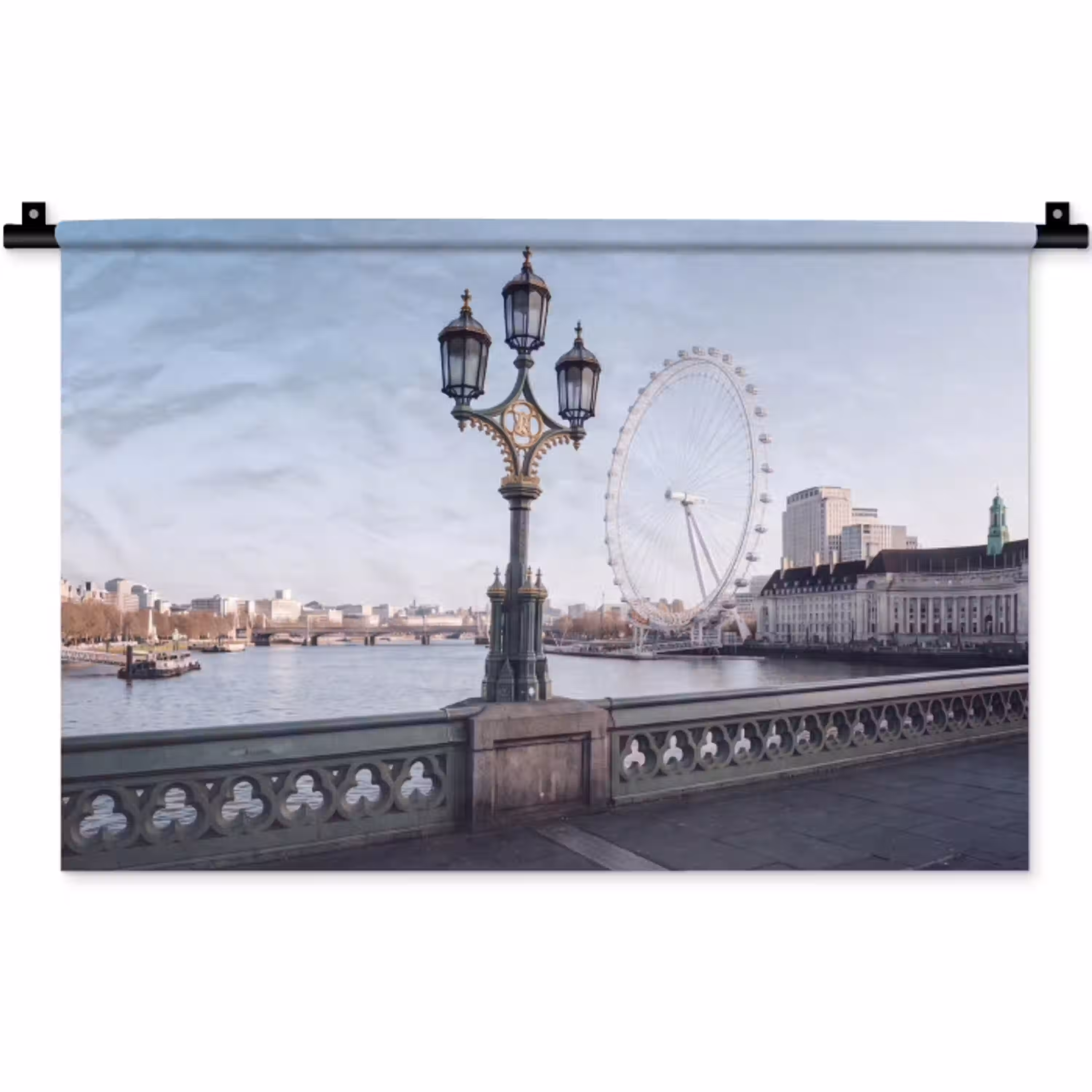 Reuzenrad - Londen - Stad - Architectuur - Brug Wandkleed katoen klein -zz3d