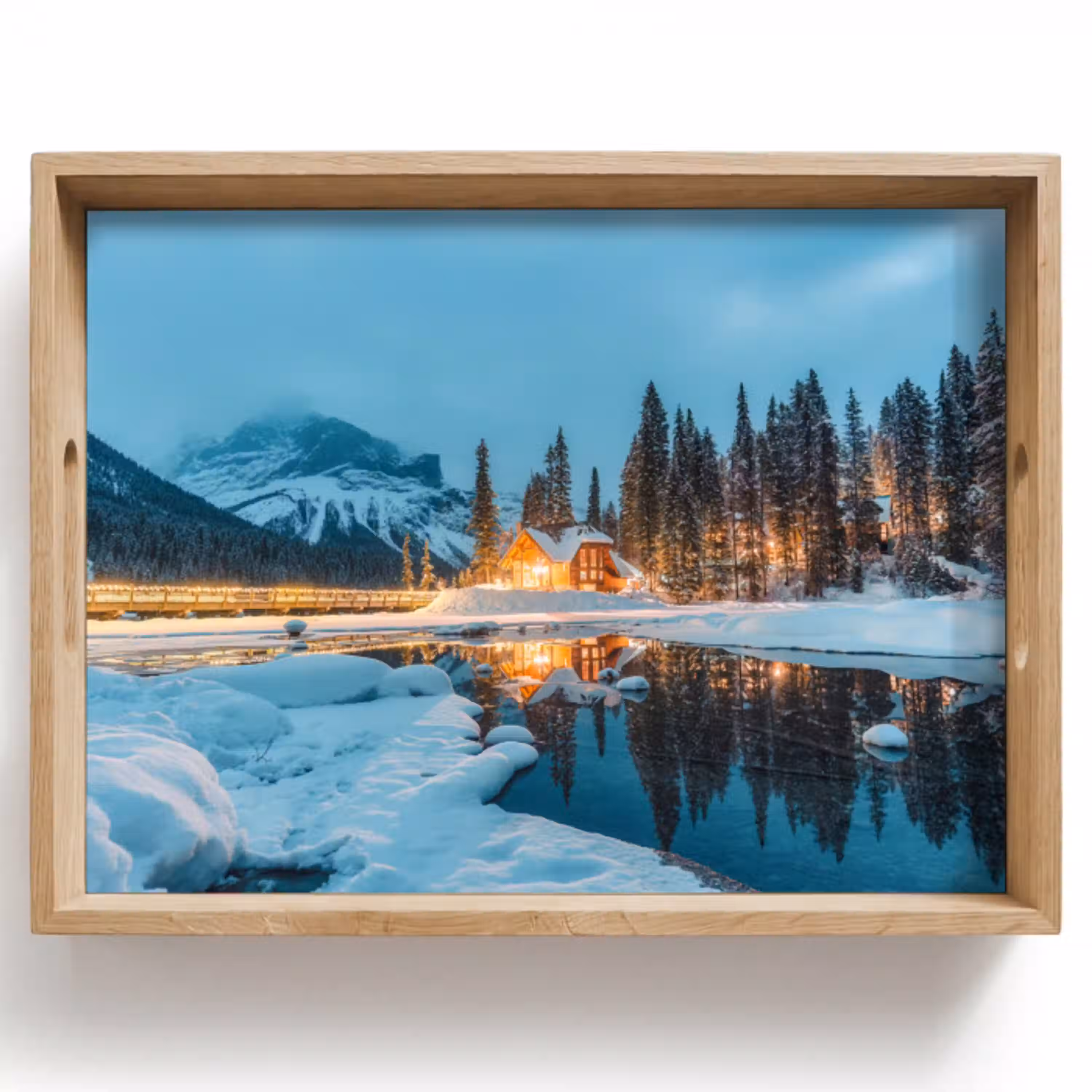 Winterlandschap - Natuur - Huis - Bergen - Sneeuw Dienblad Rechthoek middel -z3d_shopping