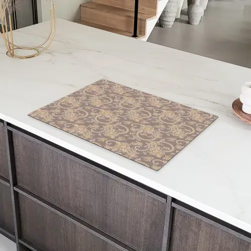 Oosters - Bloemen - Beige - Grijs Inductie beschermer vinyl 3mm klein 276 -sfeer8