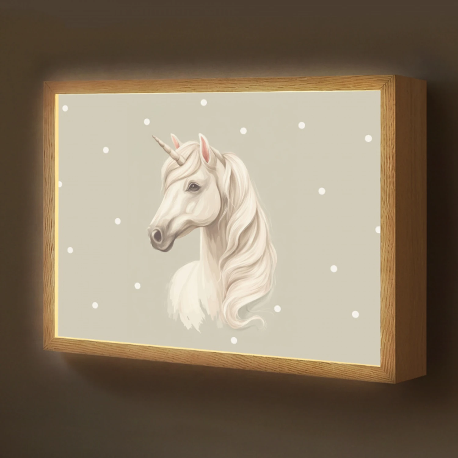 Eenhoorn - Wit - Stippen Light Box met batterij (Wandlamp kind) middel -z3d_website
