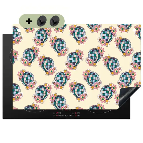 Retro - Disco - Bloemen - Discobal Inductie beschemer met haakjes klein 777 -3d