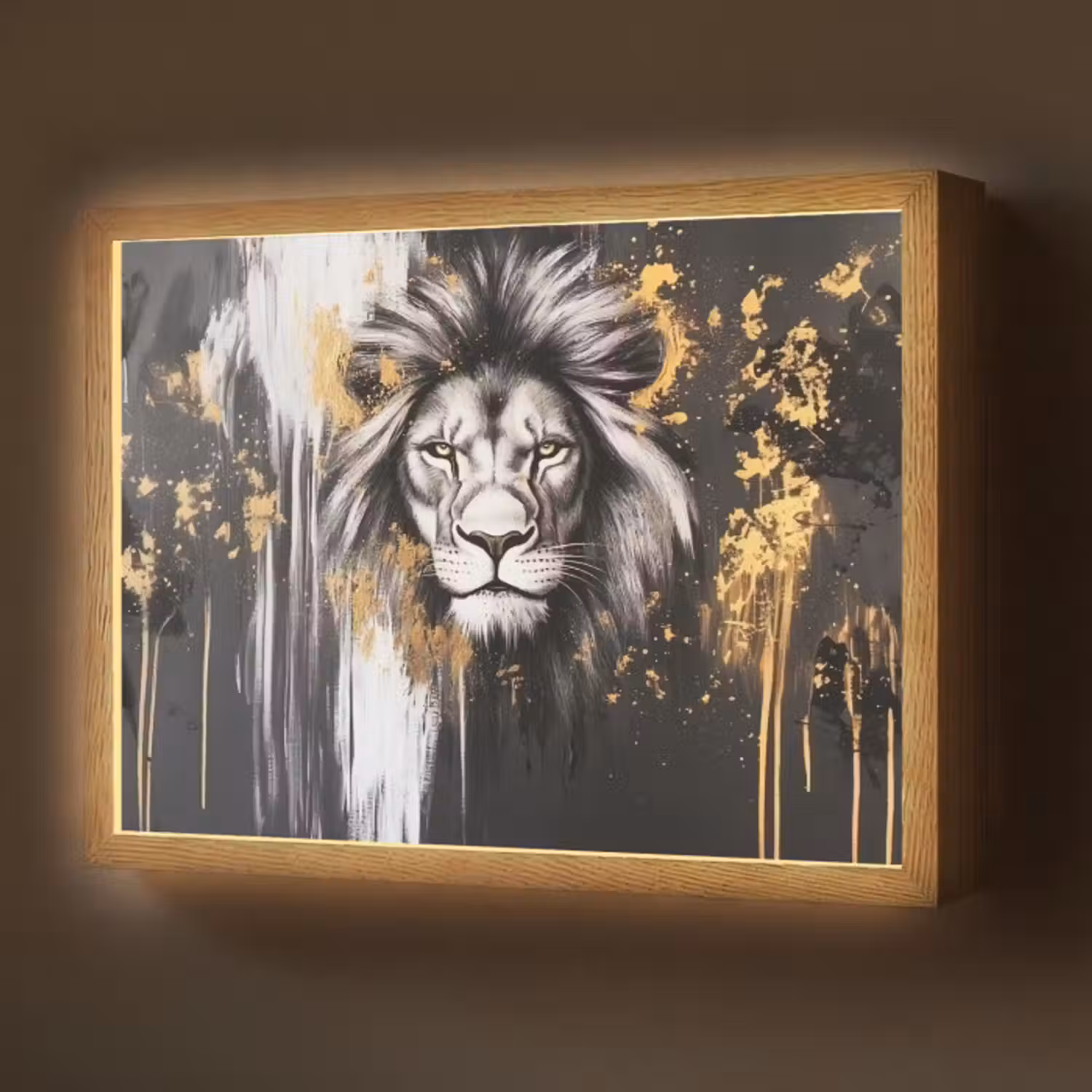 Lightbox - Wandlamp - Leeuw - Portret - Verfspatten - Grijs