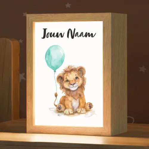 Leeuw - Baby dier - Blauwe ballon Light Box met kabel (Kinderlampje) klein -zzz_3d_website