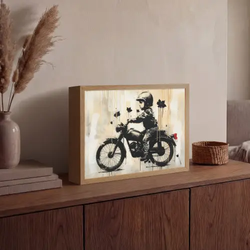Street art - Motor - Jongen - Graffiti - Banksy Style Light Box met batterij (Wandlamp) middel -sfeer2