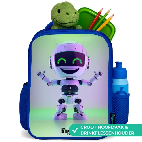 Robot met paars en groen licht Kinderrugzak - Blauw middel -inhoud_NL