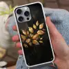 Gouden Bladeren op Donkere Achtergrond Hoesje iPhone 16 Pro Max met koord klein -sfeer3