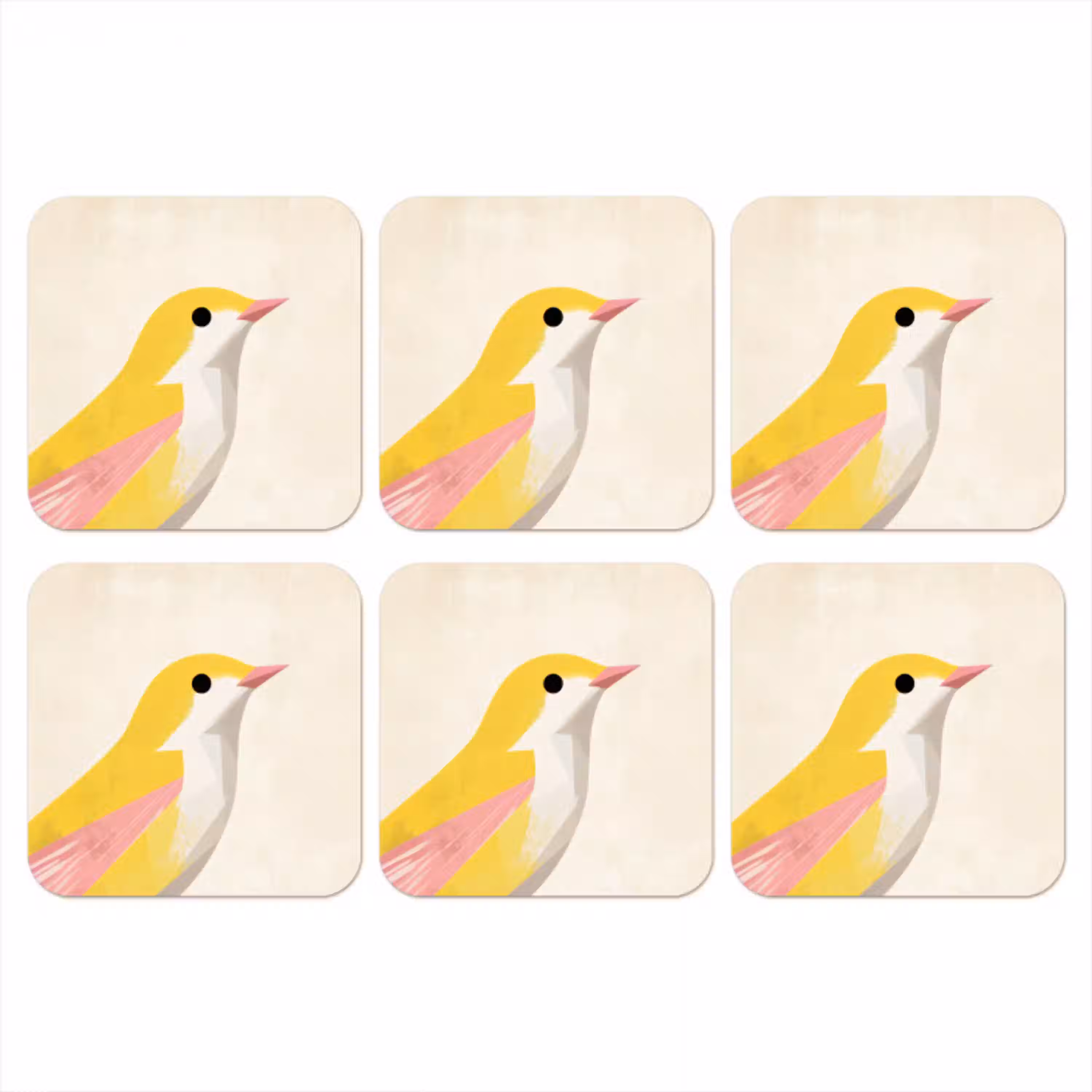 Vogel - Minimalistisch - Geel onderzetter kurk middel -3d