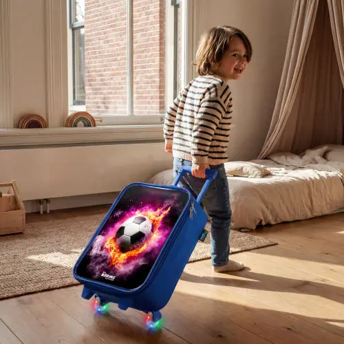 Voetbal in roze vuur explosie Kinderkoffer - Blauw klein -sfeer1