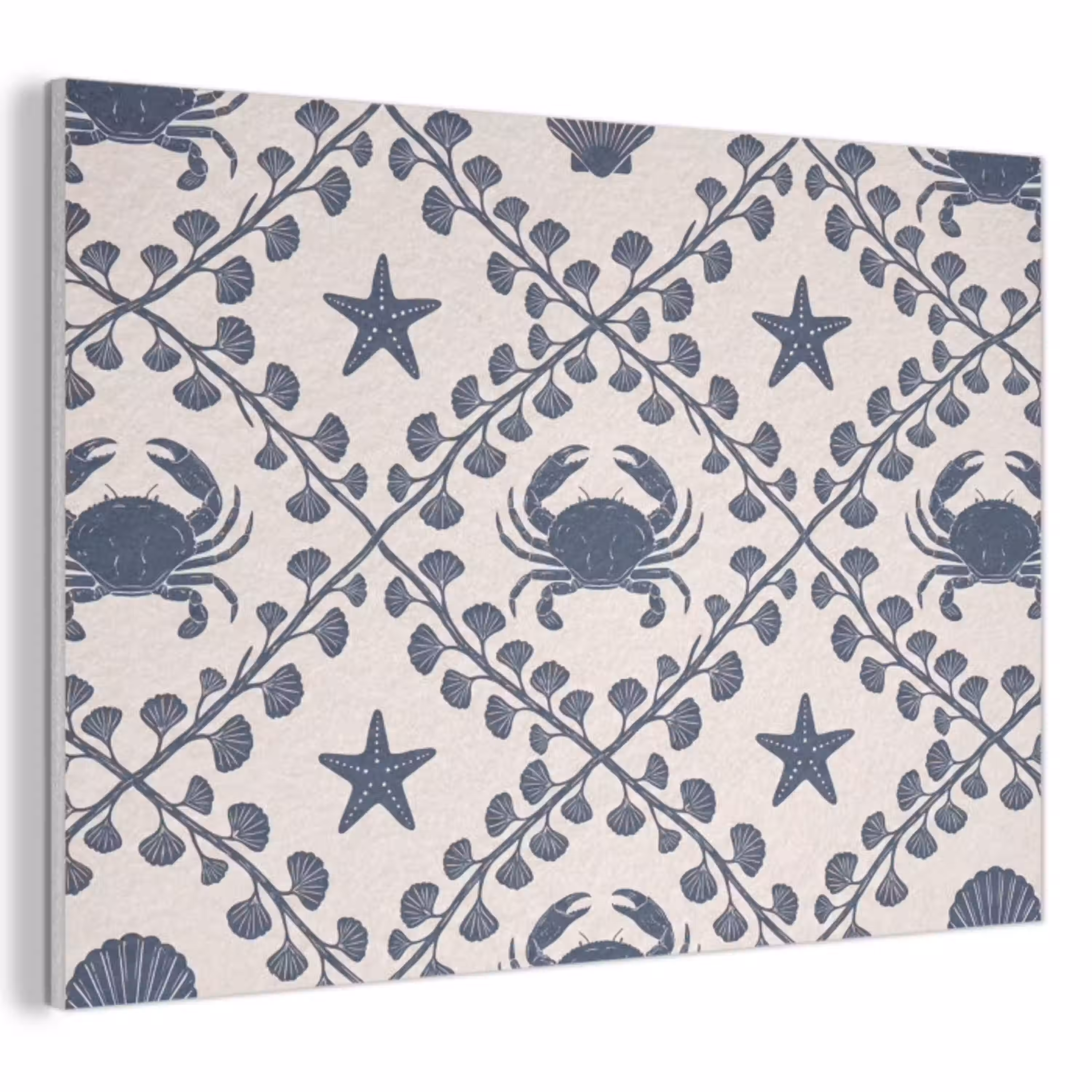Zee - Krab - Zeester - Patroon - Blauw PET vilt klein -3d