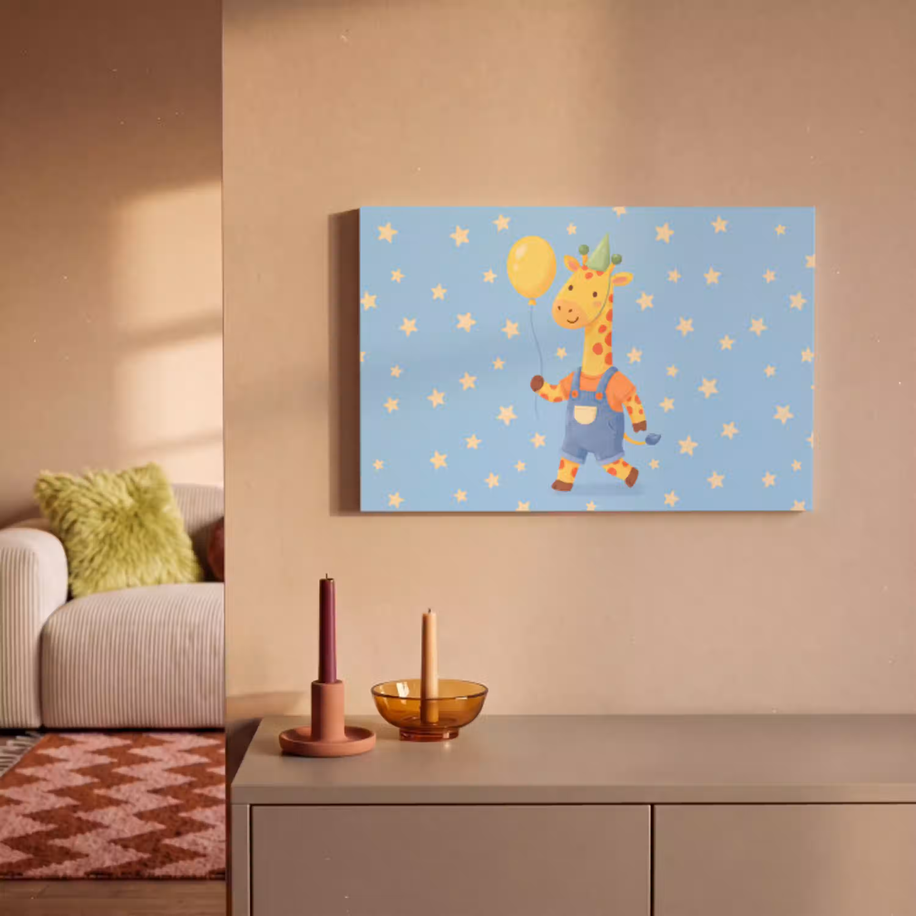 Dieren - Giraffe - Ballon - Feest - Kinderkamer canvas 2cm klein -sfeer1