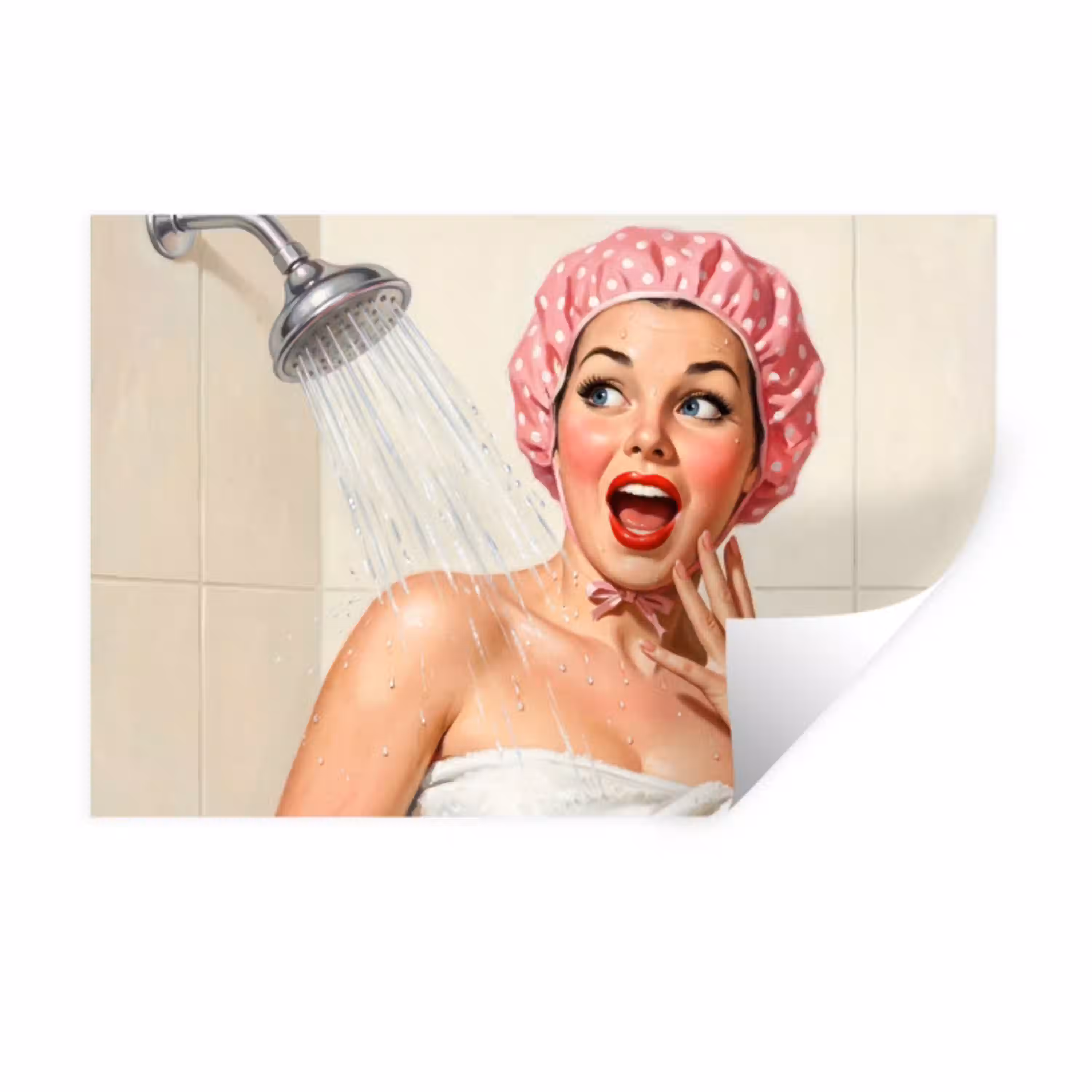 Vrouw - Douche - Roze Muursticker klein -3d