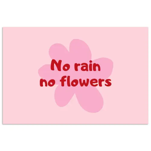 No rain no flowers - Bloem - Roze poster papier klein -3d